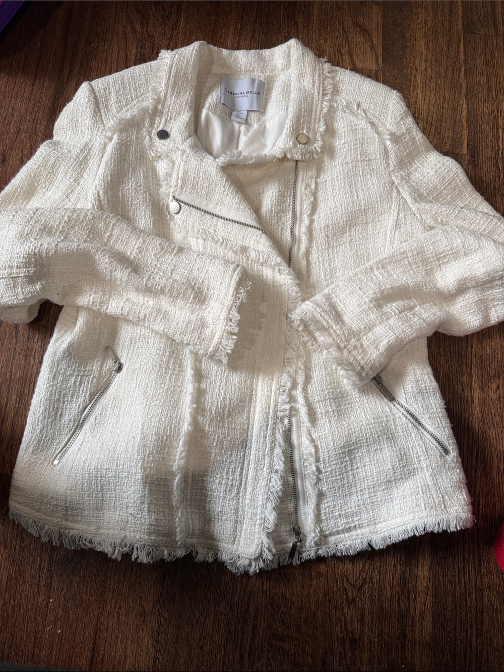 white tweed moto jacket